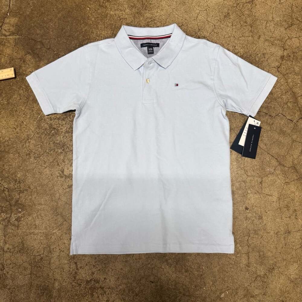 Tommy Hilfiger Polo Shirt Size L/G (16/18) Capri Blue Stretch New